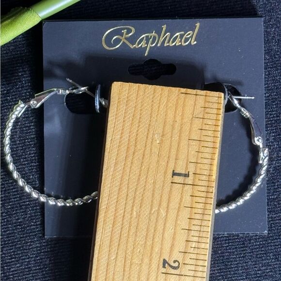 Raphael Silver Tone Textured Hoop Earrings 1.25in - Picture 9 of 11